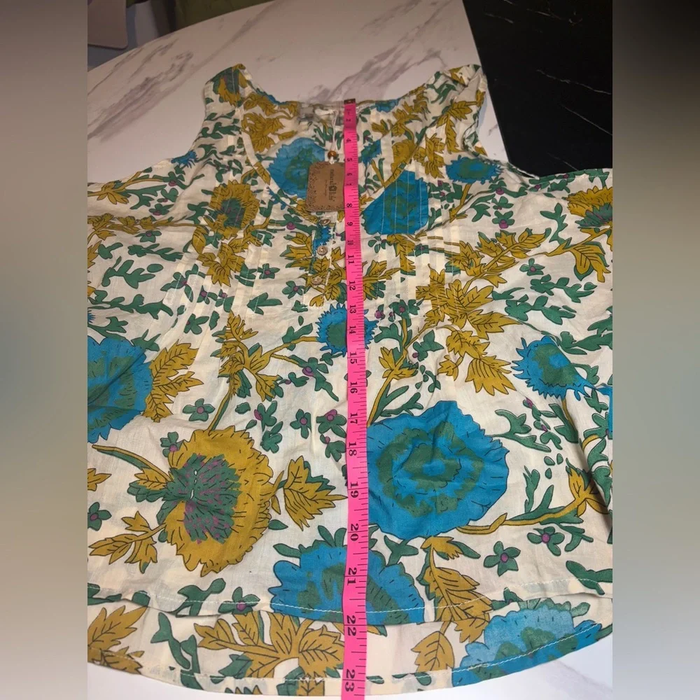 NWT- Savannah Cotton Sleeveless Top - Ochre Leafy Floral - Picture 9 of 13